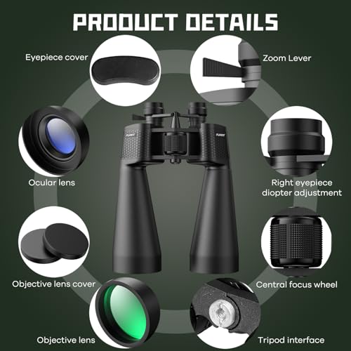15-35x70 Binoculars for Adults High Powered, 35x HD Zoom for Stargazing & Bird Watching, Waterproof Binocular with Tripod Adapter, Ideal Essentials for Cruise Ship, Travel, Camping, Outdoor, Hunting