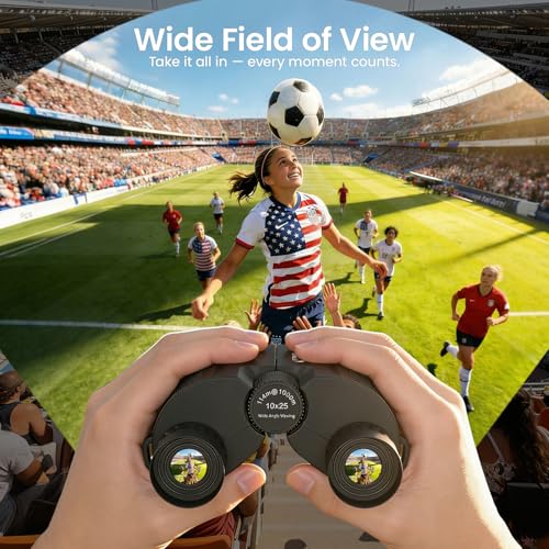 Aurosports 10x25 Compact Binoculars for Bird Watching, Cruise Ship, Travel | Small & Lightweight for Adults Kids; BAK4 & FMC for Crystal Clarity; Easy Focus with Case & Strap; Gift for Hunting, Sports - size: 10x25