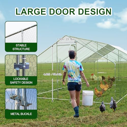 Chicken Coop Large Metal Chicken Run with Chicken Perch, Outdoor Dog Kennel with Roof Waterproof Anti-UV Cover Secure Lock for Outside Backyard Farm (19.7' L x 9.8' W x 6.72' H) - size: 236.2"L x 118.1"W x 78.7"H