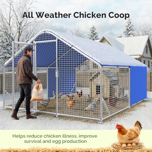 Large Metal Chicken Coop with Galvanized Hardware Cloth, Chicken Coop Run Pen for Yard with Waterproof Cover, Outdoor Large Walk-in Chicken Coops for 20 Chickens Duck Pen House Cage Run - size: 141.7"L x 106.3"W x 76.8"H