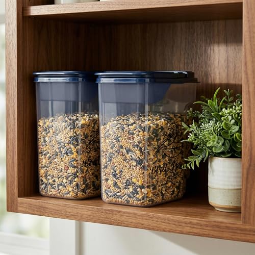 3L/3.2Qt Bird Seed Storage Container, Bird Seed Container with Pour Spout, Holds 3-3.5 lbs, Easy to Hold and Fill, Used to Store Bird Food Chicken Feed, Blue