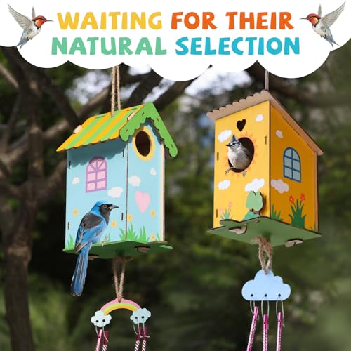 JMMICO 3 Pack Bird Houses Kits for Kids, Wooden Painting Arts and Crafts for Kids Ages 8-12, Build & Paint Your Own Bird Houses and Wind Chime Kits, Toddlers Easter Gifts for Girls Boys - size: 3PCS
