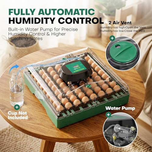 72 Eggs Hatching Incubator for Chicken/Duck/Quail | Automatic Egg Turner, Humidity Control, Digital Temp, 360° Clear View, Ideal for Lab School Farm