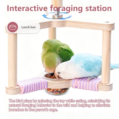 Bird Spinning Toy with Feeding Cup(Windmill Frame) | 360° Rotating Bird Perch Toy for Soft Grip Dual-Layer Structure with Multi-Perches,Climbing & Feeding - color: Windmill frame