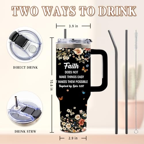 DUUV Faith Tumbler 40oz, Insulated Christian Gift for Women | Inspirational Floral Tumbler Leakproof, Religious Gifts for Women, Spiritual Bible Verse Mug, Mothers Day Ideal Gift, 1 Pack - color: Faith Black
