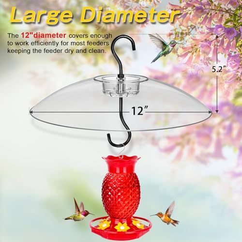 Gtongoko Bird Feeder Cover Dome 12" Clear Bird Feeder Rain Guard 1 Pack | Bird Feeder Cover for Rain Clear PC Dome Built-in Ant Moat Chew-Resistant Keeps Seed Dry Fits Hanging Bird Feeders - color: Transparent