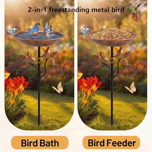 Metal Bird Bath for Outdoors, 32’’Tall 11.5’’ Diameter 2.4’’ Deep Iron Birdbaths for Outside Garden Yard Decor, Upgraded 5-Prong Base Freestanding Bird Feeder Bowl with Stake 0.8 Gallon - size: 2.4'Deep