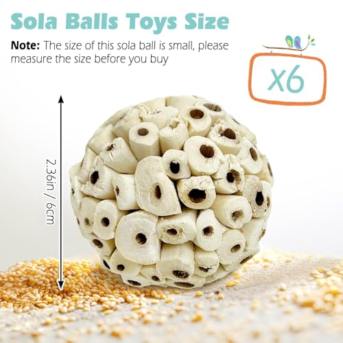 PINVNBY 6 Pack Small Sola Balls Bird Toys 2.36" Soft & Chewable Bird Chew Ball Natural Sola Plant Lightweight Shred Toy for Parakeet Cockatiel Lovebird Budgie and Similar Sizes Pets