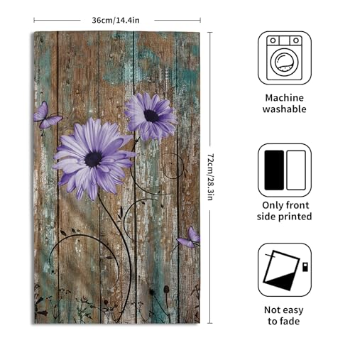 Giwawa Rustic Barn Sunflower Wooden Hand Towel 15x30 Set of 2, Fall Purple Daisy Flower Plank Fingertip Towel Retro Board Face Towel Country Barnwood Washcloth for Bathroom Farmhouse Log Cabin - color: Board Daisy Purple