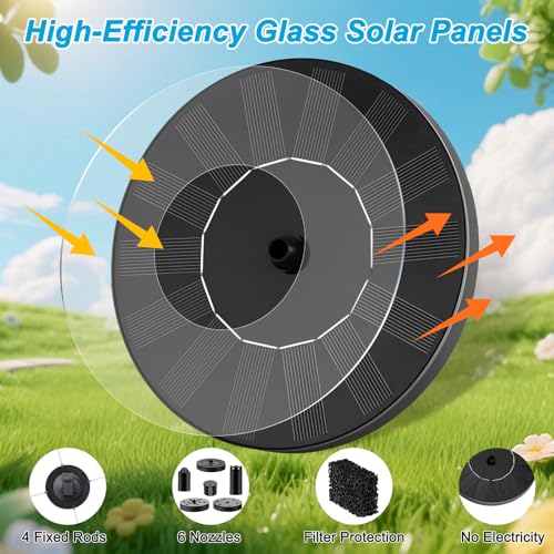 Floating Solar Fountain Pump, Upgrade 1.5W Solar Powered Water Pump with 6 Spray Nozzles & 4 Fixed Pipes, Solar Fountain for Bird Bath, Garden Pond, Pool, Outdoor - color: 1.5w Solar Fountain