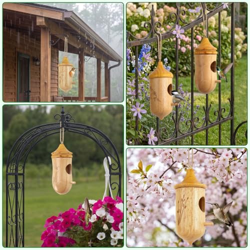 CHILDLION 3 Pack Hummingbird House, Small Hummingbird Houses for Outside, Weatherproof Wooden Hummingbird Houses for Nesting, Hanging, Gardening Gifts Home Decoration