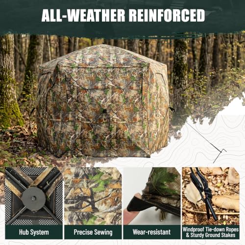 Portable Hunting Blind - 270°/288°/360°See Through with Floor Mat Dual Door - size: 5 Panel+288°（3-4 Person）