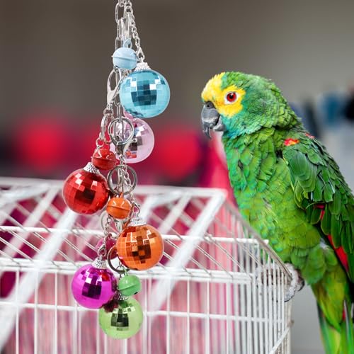 Oooct Bird Swing Wind Chime Toys, Colorful Parrot Hanging Chewing Toy with Hollow Balls and Bells, Bird Cage Accessories for Small to Medium Birds, Budgie Lovebirds Conures Parakeets Cockatiels Rats