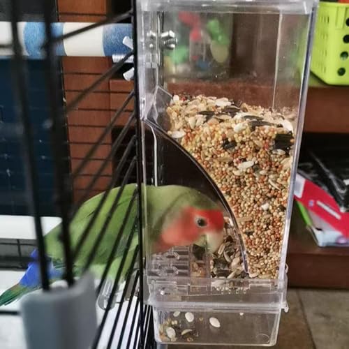 No Mess Bird Feeder for Cage Automatic No-Spill Transparent | Acrylic Transparent Parakeet Cage Accessories Bird Feeder and Waterer in Cage for Small and Medium Cockatiel Finche Lovebird - color: Transparency + Transparency