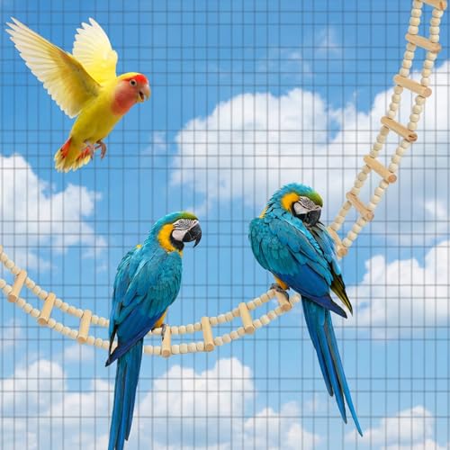 28 Steps 61.8 x 3.14 Inch Bird Ladder Bridge | Wooden Pet Hamster Climbing & Swing Toys for Birds Rats Parrots Hamster Squirrel Sugar Gliders Parakeets Cockatiels