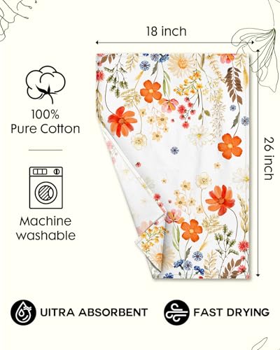 150GSM Flour Sack Kitchen Towels Set of 2, Red Flower | 18"x26", Lightweight, Lint-Free, Pure Cotton, Decorative, with Hanging Loop, Absorbent, Softer after Wash, Giftable Package - color: Red Flower