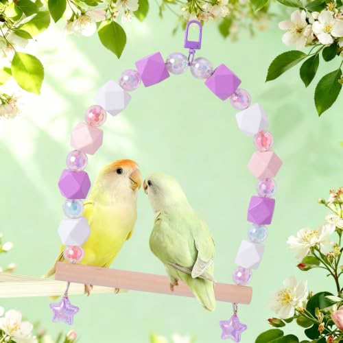 Birds Swing Parrot Hanging Toy Wooden Perch Bird Chew Toys for Love Birds，Parakeet，Cockatiel, Mynah, Budgerigar(Violet Pink, Medium) - color: Violet Pink