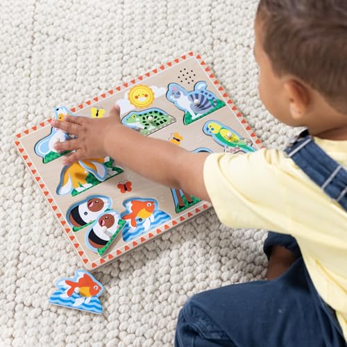 Melissa & Doug Zoo Pet Animals Sound Puzzle – 8-Piece Wooden Peg Puzzle with Light-Activated Sounds, Music Learning Toy for Toddlers and Preschoolers Ages 2+ - size: 11.8 x 8.8 x 1.25, style: Pets