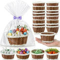 Cinnvoice 24 Sets Mini Easter Party Favor Supplies, Mini Easter Baskets with Eggs, Bunnies, Carrots, Grass & Opp Bags for Spring Egg Hunts, DIY Crafts (Brown) - color: Brown