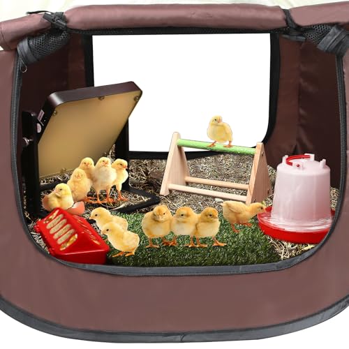 Brooder Box for Chick Starter Kit - 2026 Upgrade Dual Door Chicken Brooder Pen/Playpen/Tent with 10*10 in Brooder Heating Plate,Nesting Pad,Chicks Feeder＆Waterer,Chick Perch Up to 15 Chicks,Duck - color: brown 1