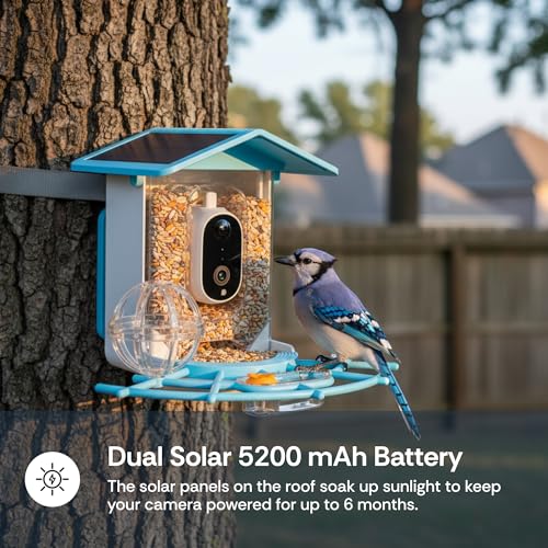 Luna Smart Bird Feeder Camera, 2K Enhanced AI Birds Species Identification | HD Video, Instant Arrival Alerts, Solar Powered, Weatherproof Design for Birdwatching, Ideal Gift for Bird Lovers