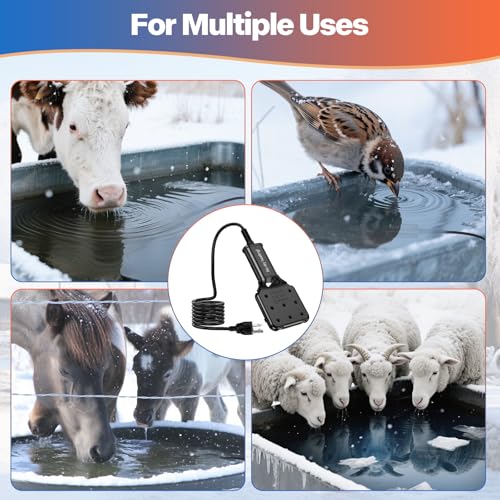 250W Smart Electric Pond De-icer – Eco Mode for Small Ponds & Bird Baths, Auto On/Off, 9ft UL Cord, IPX8 Waterproof, Cast Aluminum Heater for Winter Use