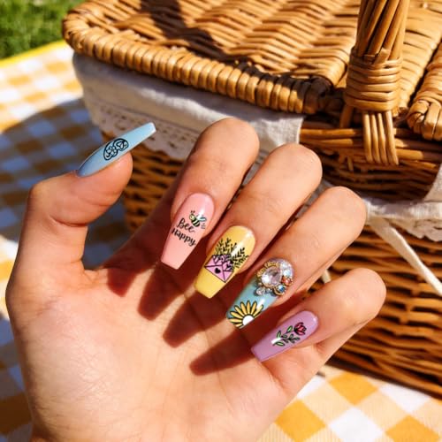 PH PandaHall 3pcs Spring Nail Stamping Plates Flowers Leaf Nail Art Template Butterfly Bee Nails Image Plate Potted Plants Nails Design Stamper for Women Spring Manicures Salon Decoration Printing - style: Spring