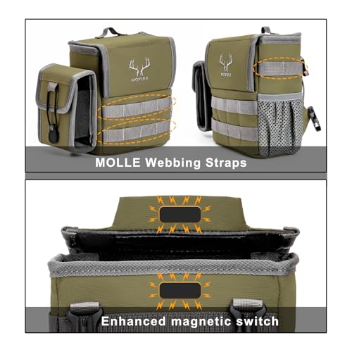Binocular Harness Chest Pack - Bino Harness with Rangefinder Pouch | Silent magnetic lid, one-handed access, rain cover, removable pouch, MOLLE webbing for hunting, hiking, birdwatching - color: Green