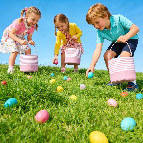 Easter Basket for Kid Boy Girl,Easter Egg Hunt Buckets,Personalized Canvas Tote Bags Easter Party Gifts for Easter Halloween - color: AB-Pink