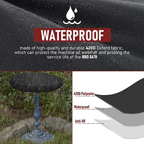 Bird Bath Cover Waterproof & Dust-Proof Outdoor Living Covers with Elastic -21" Dia x 3" H Black - size: 21" D x 3" H