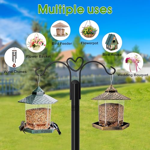 Shepherds Hooks for Outdoor, 2-Pack 108 Inch Heavy Duty Bird Feeder Pole, Garden Pole for Hanging Plants, Lantern, Hummingbird Feeder, Hanging Plant Stand with 5 Base Prongs - size: 108 INCH, style: Style E