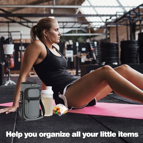 Nuovoware Water Bottle Carrier Bag, 25oz/32oz Bottle Pouch Holder, Adjustable Shoulder Hand Strap 2 Pocket Sling Neoprene Sleeve Sports Accessories for Hiking Travelling Camping, Light Gray | Adjustable Shoulder Hand Strap, 2 Pocket, Neoprene Sleeve, For