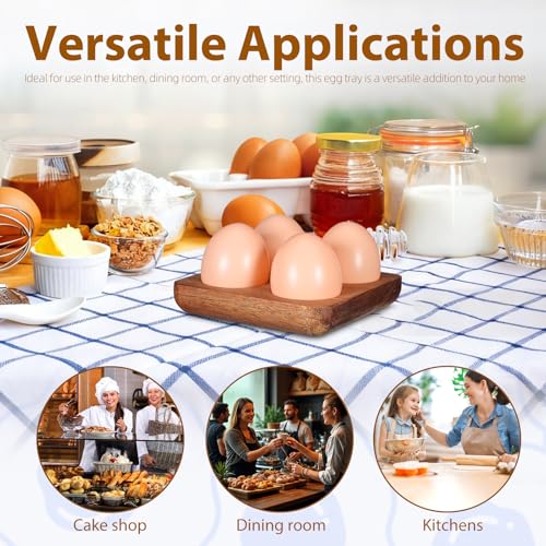 Sewroro Wooden Egg Holder 4 Slots Tray Countertop Egg Storage Organizer Chicken Display Rack For Kitchen Refrigerator