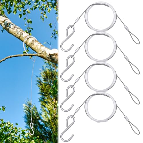 4pcs Bird Feeder Hanger for Tree with S-Hook Hanging Cable Tree Limb Protector with Silicone Sleeve Flexible Stainless Steel Cable for Heavy Bird Feeders, Plants, Baths (19.29inch) - size: 19.29Inch