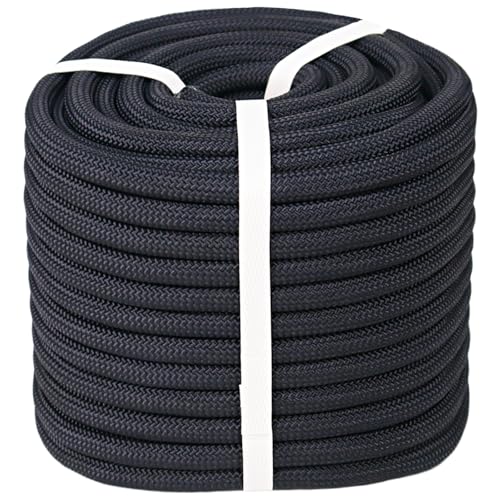 Double Braided Polyester Rope (1/2 in x 100 ft) Strong Arborist Rigging Rope 48 Strands for Tree Work Climbing Pulling Sailing, Black - size: 1/2inch x 100feet
