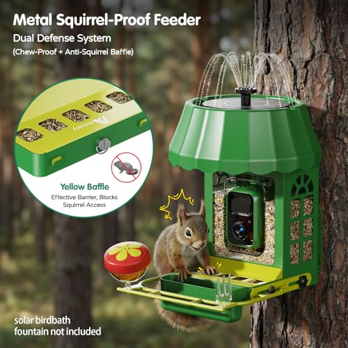 Avinory Smart Metal Bird Feeder with Camera 2.5K HD, Solar Powered AI Bird Identifier 10000+ Species, Wireless,Live Stream&Color Night Vision,Squirrel Proof for Outdoor Birds Watching Gift, 32GB Card