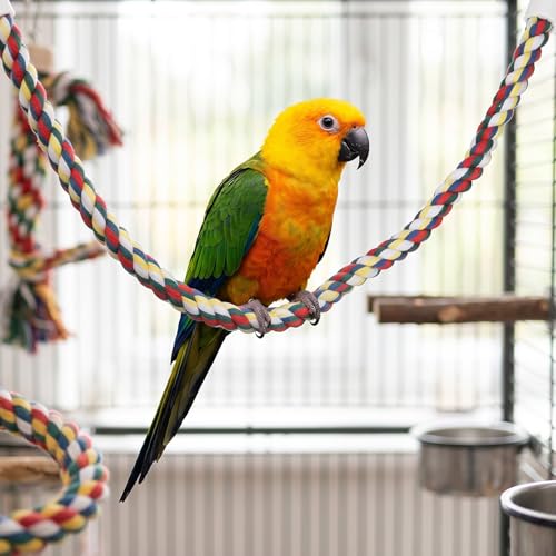 Bird Cotton Rope Perch, Bendable Bungee Climbing Swing for Birds, Colorful Fun Climbing Parakeet Rope Perch Toy for Parrots, Cockatiels, Parakeets, Budgie Cages Comfy Birds
