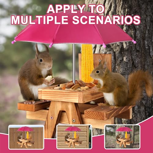 Gnodary Squirrel Feeder with Umbrella, Squirrel Feeders for Outside, Squirrel Picnic Table Feeder - Chipmunk Feeder Hold Corn, Corn Cob, Peanuts (Dark-Pink) - color: Dark-Pink