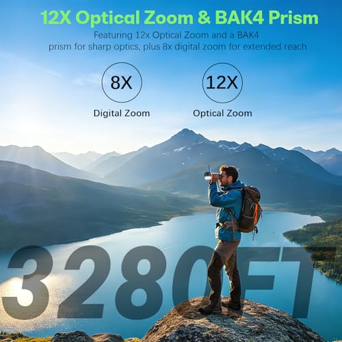 Binoculars with Camera and Night Vision - 12x42 Digital Binoculars with 2.4" IPS Screen, 7 IR Modes for 200-300m in Darkness, for Bird Watching, Hiking, Camping - Includes 32GB Card (Black)
