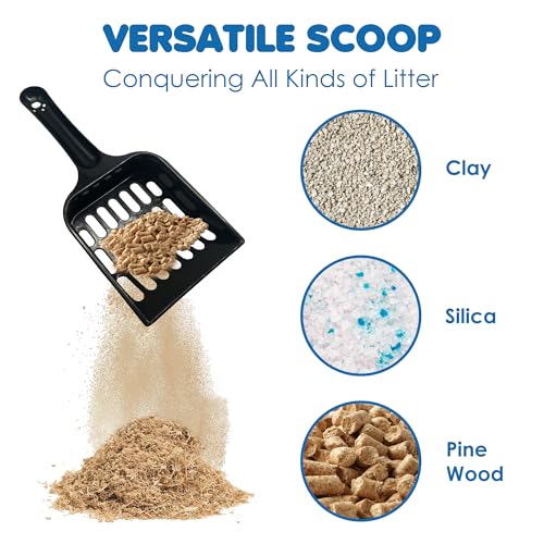 SunGrow Cat Pellet Scoop, Black Sifter and Poop Lifter, Pet Litter Box Maintenance, Plastic Shovel with Wide Slats, Kitten Scooper for Pine Pellets, Convenient Hanging Hole for Quick Storage, 8x3.5