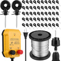 Electric Fence Charger Set 2 Mile 110VAC 0.15 Joule Electric Plug in Fence to Contain Chickens Pet Poultry 50 Black Insulator and 1 Socket Tool 250ft Aluminum Wire for Garden Pond Protection - style: 0.15 Joule
