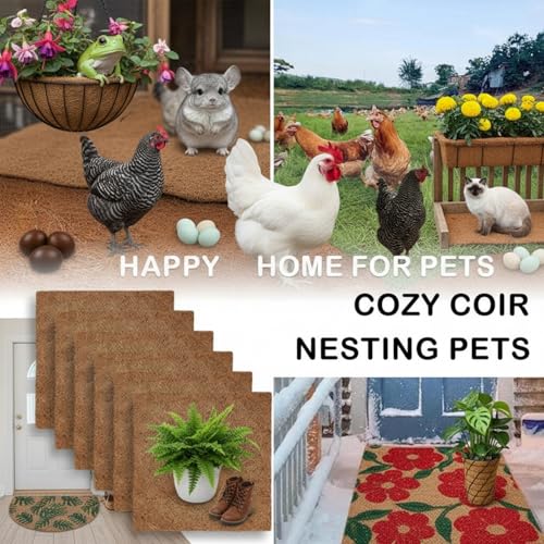 10Pcs Reptile Carpet Mat Chicken Coop Floor Liner Nesting Mat Natural Coconut Fiber Pet Mat Substrate Liner Terrarium Planter Liner for Lizard Turtle Snake Gecko Bearded Dragon Tortoise 12*12"