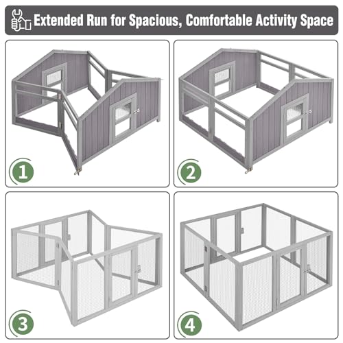 Large Chicken Coop Outdoor with Run, Easy Setup Folding Chicken House, Wooden Hen House with Dual Nesting Boxes, Pull-Out Leakproof Tray, UV-Resistant Roof for Backyard Poultry - size: 69.8"L x 42.0"W x 54.6"H