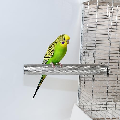AOTU Large Bird Perch Stainless Steel Parrot Perches Bird Stand for Cage Durable Beak & Claw Trimming Grinding Perch for Birds Parrot Cage Accessory (S: 7.8″ x 1″) - size: S: 9.8″ x 1″