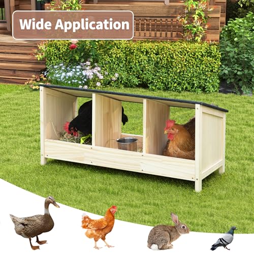 COZIWOW 3-Compartment Chicken Nesting Box Waterproof Asphalt Roof, Wooden Nesting Boxes for Chicken Coop/Farm/Backyard, Easy to Install, Chicken Laying Boxes for Hens, Poultry, Quail, Pigeons