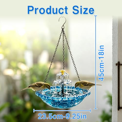 Solar Cascade Hanging Bird Bath, 3-Layer Powered Birdbath Fountain, Blue | Outdoor Water Dispenser for Hummingbirds, Hummingbird Bath Shower Bowl for Garden Yard - color: Blue