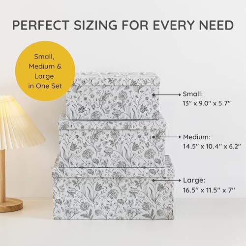 Soul & Lane - Modern Meadow Decorative Storage Boxes with Lids, Set of 3 | Large Nesting Cardboard Keepsake Boxes for Memories, Photos and Gifts, Pretty Modern Floral Containers for Home Decor - color: Modern Meadow