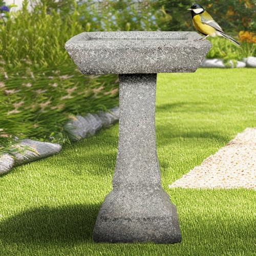 watnature Freestanding Birdbaths Outdoor - 15”Dia.X 22.8”Tall Concrete Standing Garden Bird Bath Feeder Bowl with Pedestal, Modern Outdoor Birdbath for Patio, Yard, Lawn Decor, Bird Bathing&Feeding - color: Gray, size: 22.8in. H