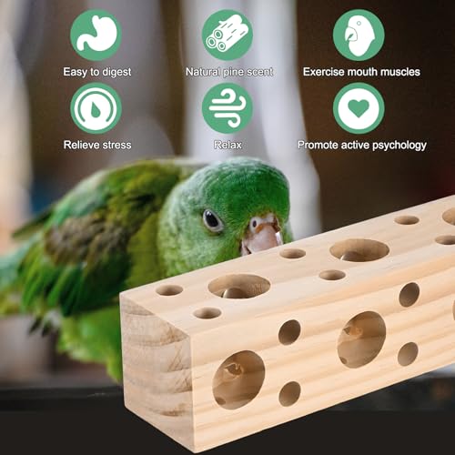 M METERXITY Bird Chew Play Thing, 2.12x2.12x7.87 in Pine Wood Parrot Bird Perch Stand Teeth Chew Bite Games for Parrots/Cockatiels/Parakeets - size: 2.12x2.12x7.87 in