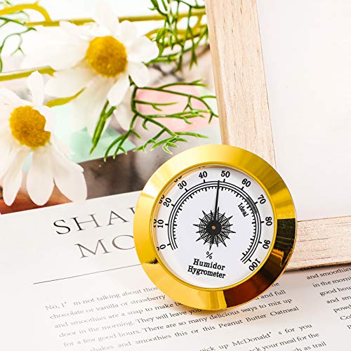 Frienda 2 Pcs Hydrometer 2 Inch Humidity Meter Cigar Humidor Hygrometers Round Cigar Hygrometer for Humidor Cabinet Cans(Gold) - color: Gold